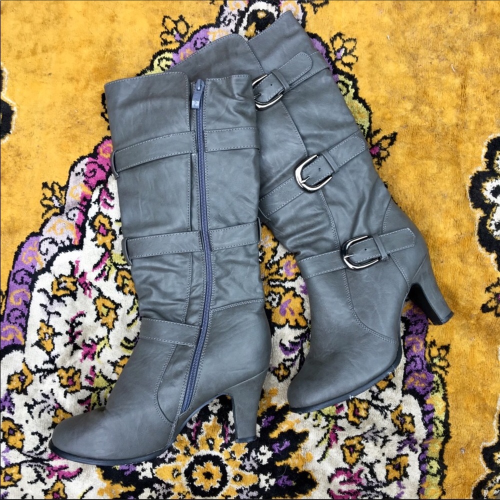Gray Buckle Boots